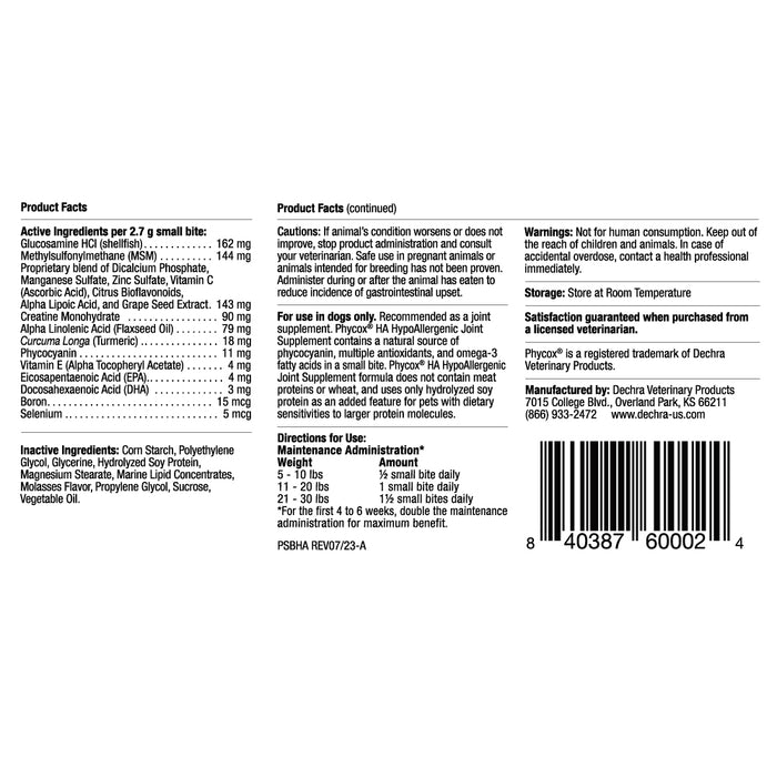 Phycox HA (Hypo-Allergenic) Small Bites for Dogs, 120 ct