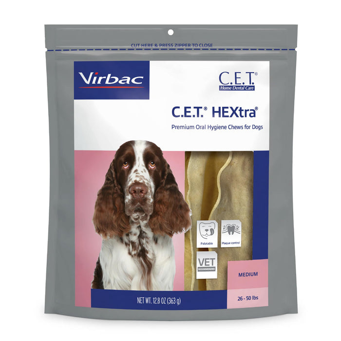 Virbac C.E.T. HEXtra Premium Dental Oral Hygiene Chews for Dogs, 30 ct