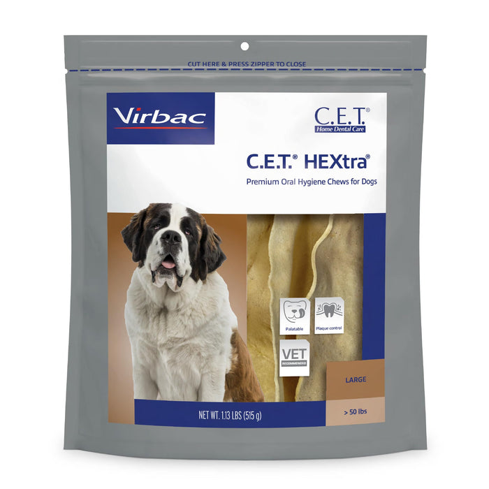 Virbac C.E.T. HEXtra Premium Dental Oral Hygiene Chews for Dogs, 30 ct
