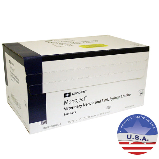 Monoject Syringes with Needles  3 cc LL, 100 ct - 3 cc LL with 22g x 1'  
