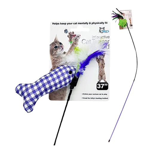 37"L Cat Teaser Wand with Ribbon and Toy, Assorted - KL21W - Assorted - 37" - 1