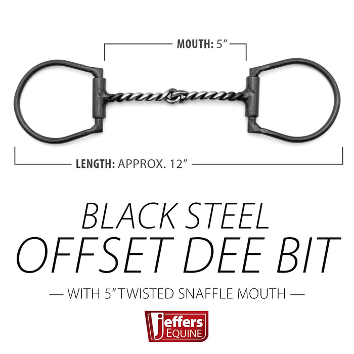 Jeffers Black Steel Offset Dee Horse Bit, Snaffle Mouth