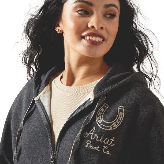Ariat Womens Stitched Horseshoe Full Zip Hoodie Color Charcoal Heather