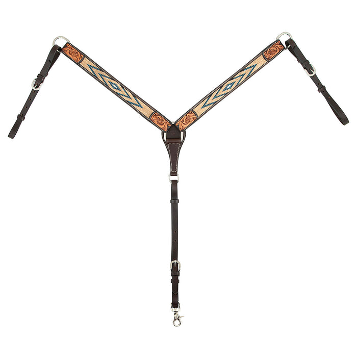 Cody Pro Blue & Beige Inlay Breast Collar with Floral Tooling