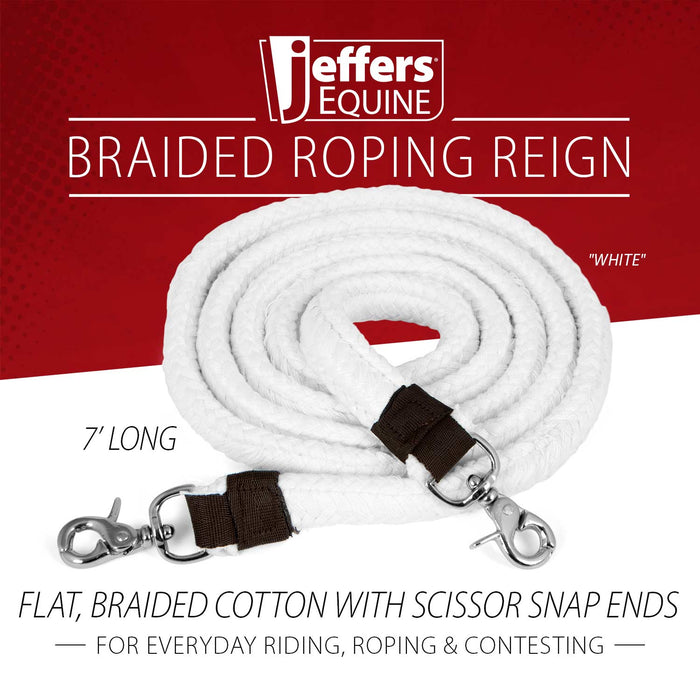Jeffers Flat Braid Cotton Roping Rein, 7' White