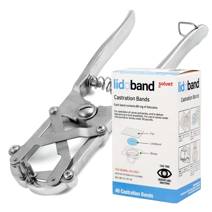 Jeffers Band Castration Tool with LidoBand Lidocaine Castration Bands for Calves & Lambs