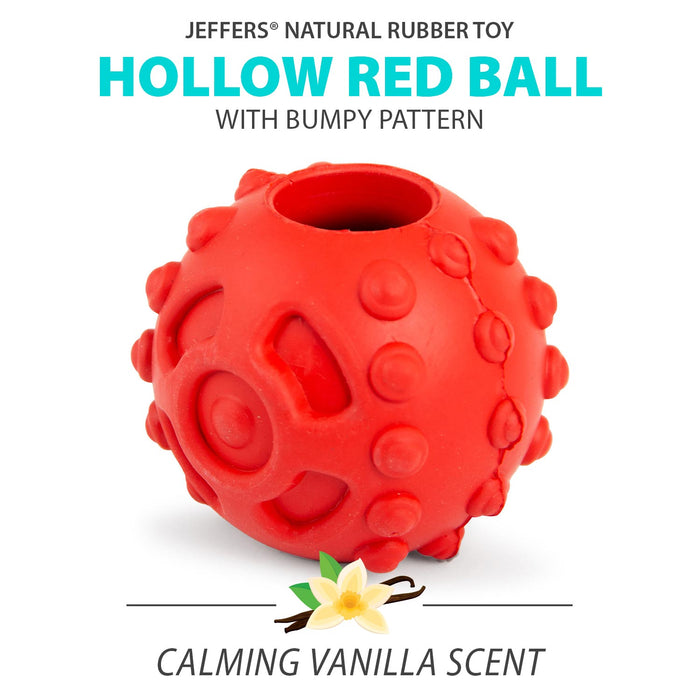 Jeffers Hollow Red Knobby Ball Natural Rubber Dental Treat Dispensing Dog Chew Toy