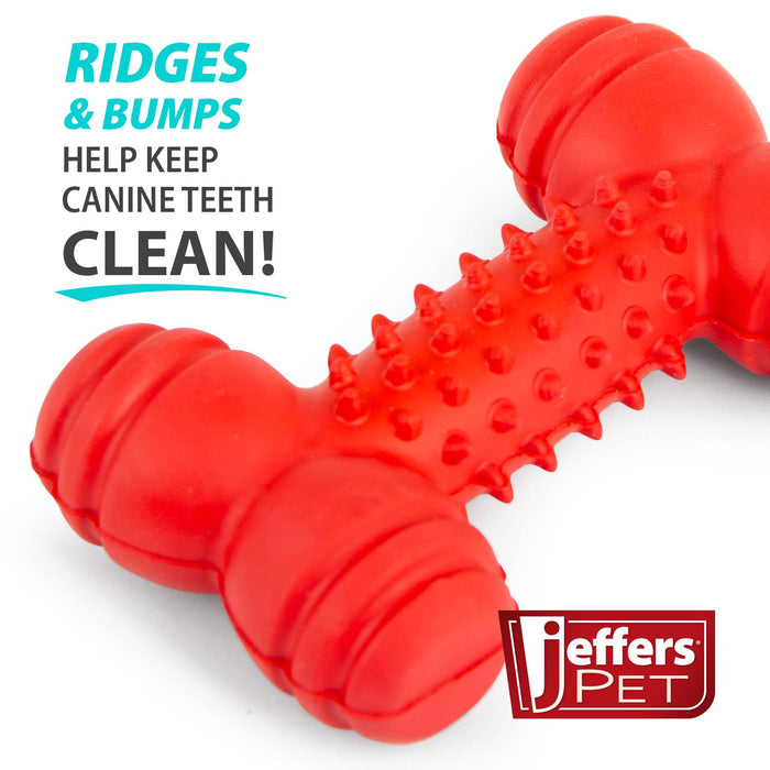 Jeffers Red Dental Bone Natural Rubber Dog Chew Toy for Healthy Teeth and Gums