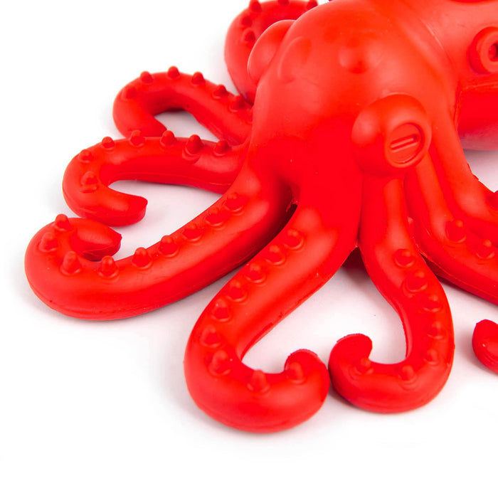 Jeffers Red Octopus Natural Rubber Treat Dispensing Dental Dog Chew Toy