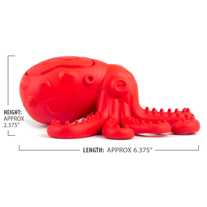 Jeffers Red Octopus Natural Rubber Treat Dispensing Dental Dog Chew Toy