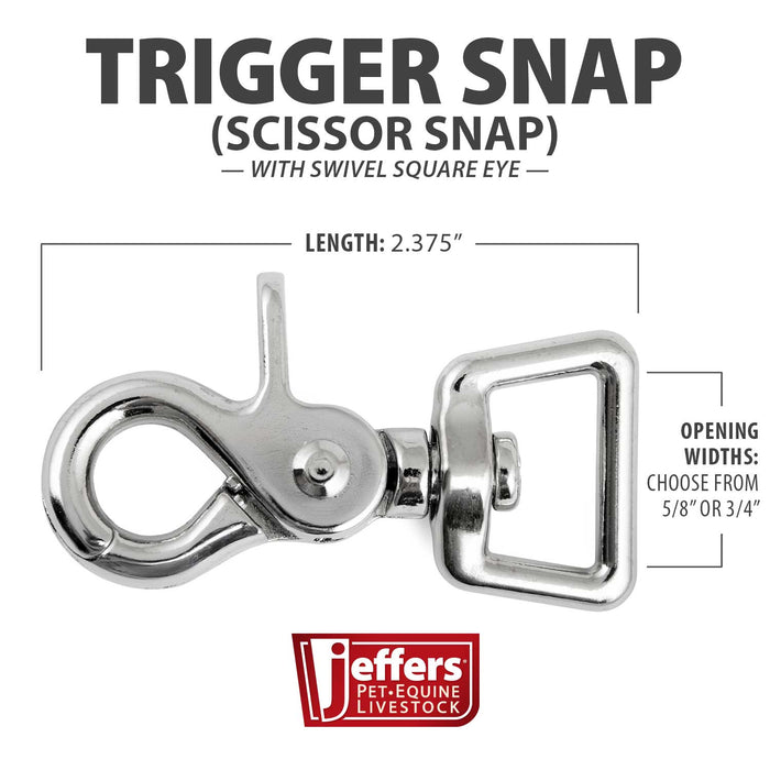 Jeffers Nickel-Plated Die Cast Trigger Snap (Scissor Snap) with Swivel Square Eye