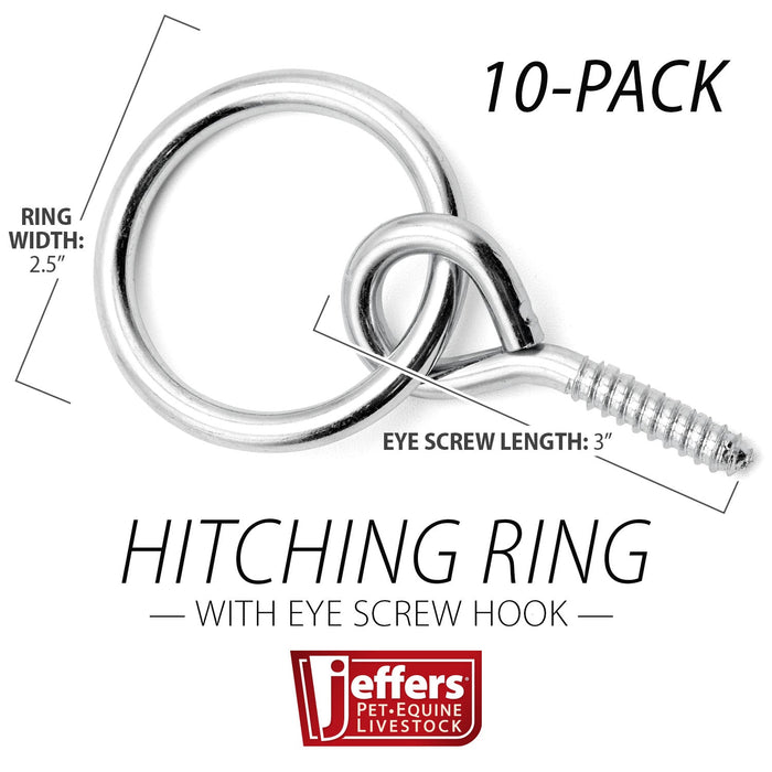 Jeffers Hitching Ring with Eye Screw Hook, 10 ct