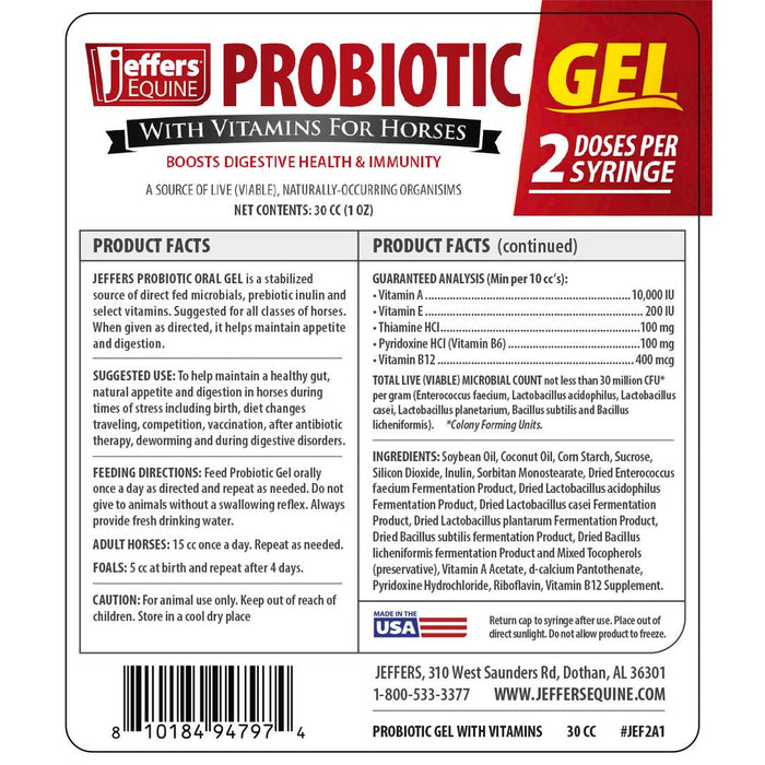 Jeffers Probiotic Gel for Horses, 2 Dose Syringe