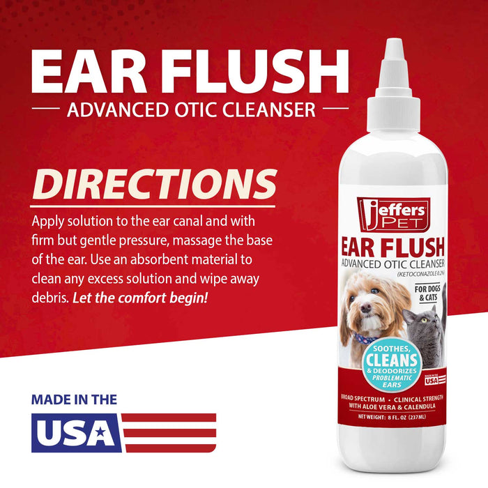 Jeffers Pet Ear Flush Advanced Ear Cleanser with Ketoconazole for Dogs & Cats