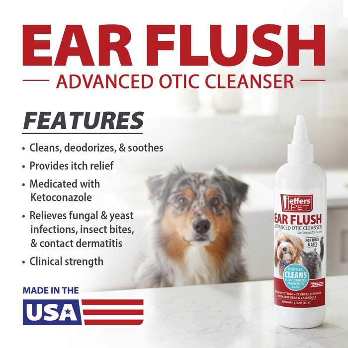 Jeffers Pet Ear Flush Advanced Ear Cleanser with Ketoconazole for Dogs & Cats