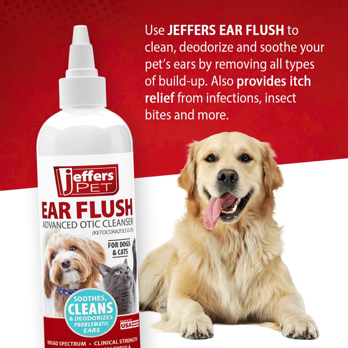 Jeffers Pet Ear Flush Advanced Ear Cleanser with Ketoconazole for Dogs & Cats
