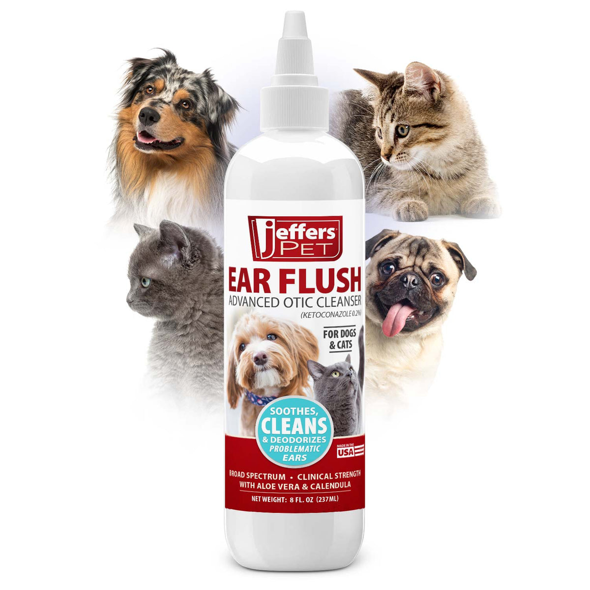 Jeffers Ear Flush with Ketoconazole for Dogs & Cats, 8 fl oz — Lambert
