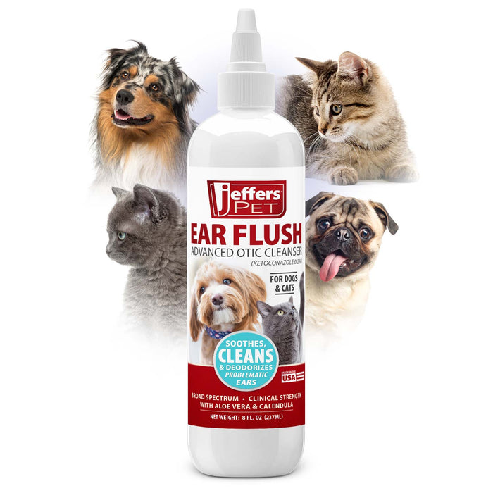 Jeffers Pet Ear Flush Advanced Ear Cleanser with Ketoconazole for Dogs & Cats