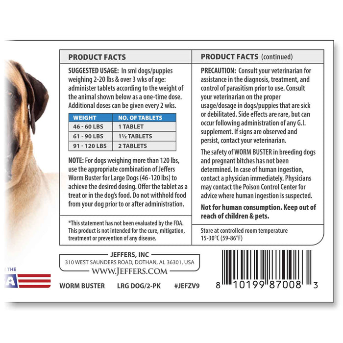 Jeffers Worm Buster Dog Dewormer Flavored Tablets