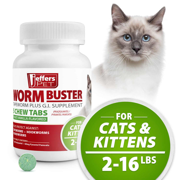 Jeffers WORM BUSTER Cat Dewormer Flavored Tablets with Praziquantel & Pyrantel