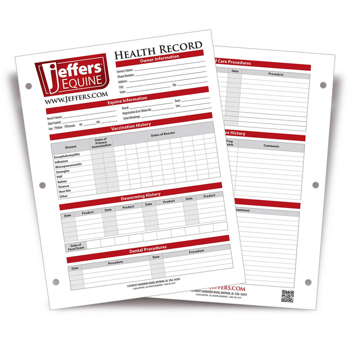 Jefers Horse Fleece Polo Wraps - Reusable Set of 4 and 1 Pack of Equine Health Record Color White