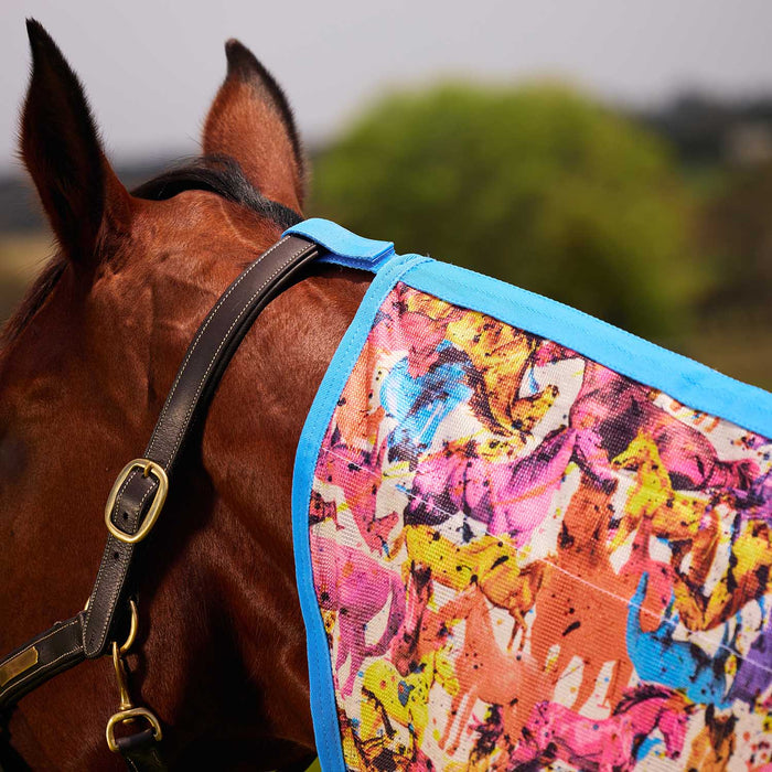 WeatherBeeta Saxon Combo Neck Mesh Fly Sheet with Belly Wrap, Technicolor Horses Color Multi