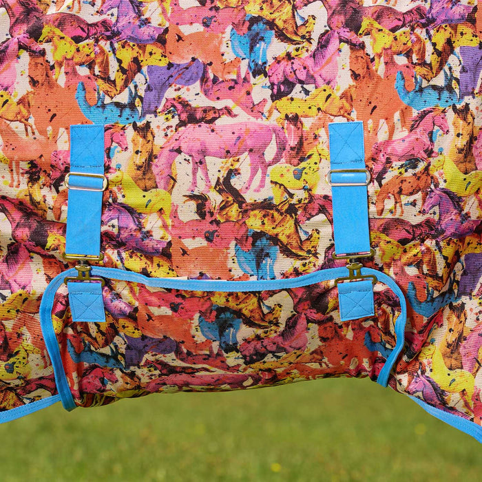 WeatherBeeta Saxon Combo Neck Mesh Fly Sheet with Belly Wrap, Technicolor Horses Color Multi