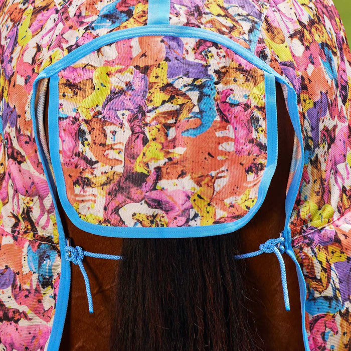 WeatherBeeta Saxon Combo Neck Mesh Fly Sheet with Belly Wrap, Technicolor Horses Color Multi