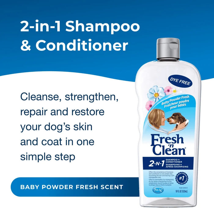 PetAg Fresh 'n Clean 2-N-1 Conditioning Dog Shampoo, Baby Powder Scent, 18 oz