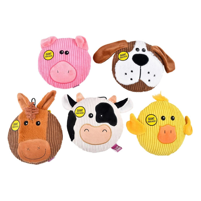 Sub-Woofers Stuffing-Free Flat Assorted Farm Animal Corduroy Dog Toy with Large Squeaker, Each