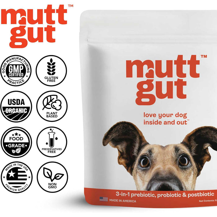 Mutt Gut 3-in-1 Pre + Pro + Postbiotic Supplement for Dogs