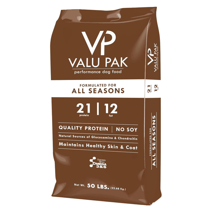 Valu-Pak Free 21-12 Dry Dog Food, 50 lb Brown Bag – High Protein 21%, 12% Fat, Joint & Coat Support for Adult Dogs and Puppies