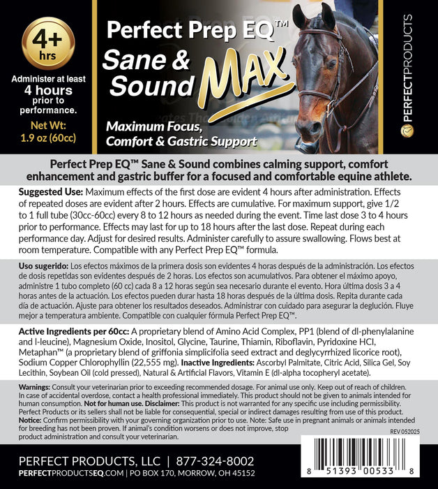 Perfect Prep EQ Sane & Sound MAX Calming Paste for Horses, 60 cc