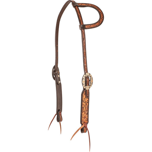 Cashel Two-Toned Floral Tooled Slip Ear Headstall Color Brown