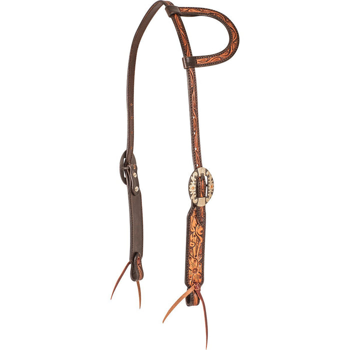 Cashel Two-Toned Floral Tooled Slip Ear Headstall Color Brown