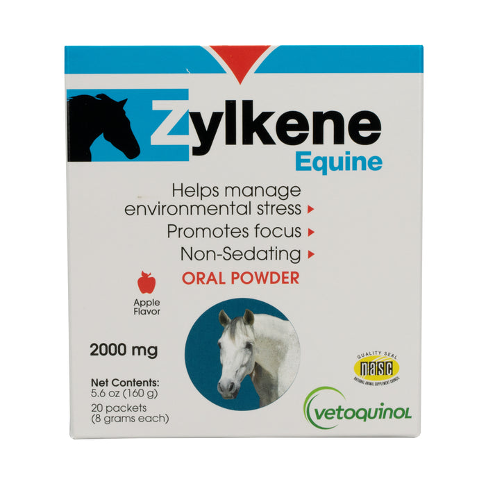 Vetoquinol Zylkene Equine Calming Supplement for Horses, Apple Flavor Powder, 2000 mg, 20 Count