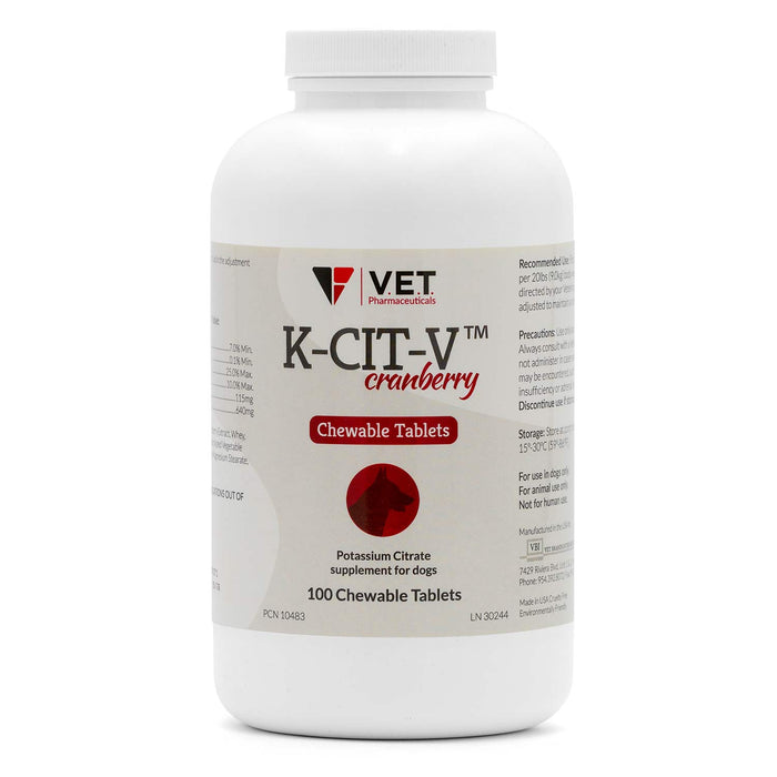 K-CIT-V Potassium Citrate plus Cranberry for Dogs, 640mg, 100 Chewable Tablets