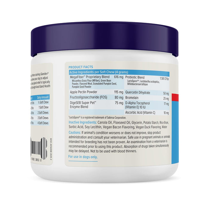 Glandex Advanced Vet Strength Anal Gland Health Soft Chews for Dogs, Duck & Bacon Flavor