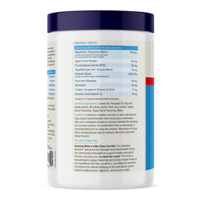 Glandex Advanced Vet Strength Anal Gland Health Soft Chews for Dogs, Duck & Bacon Flavor