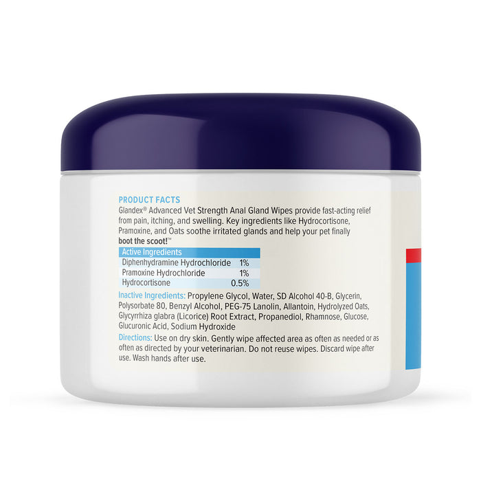 Glandex Advanced Vet Strength Anal Gland Health Wipes for Dogs and Cats, 50 count