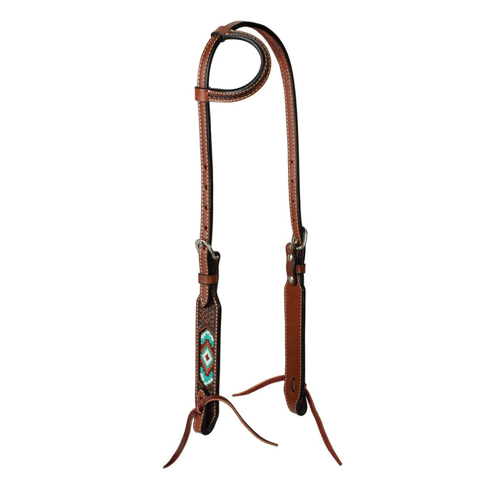 Weaver Beaded Sliding Ear Headstall Color Brown
