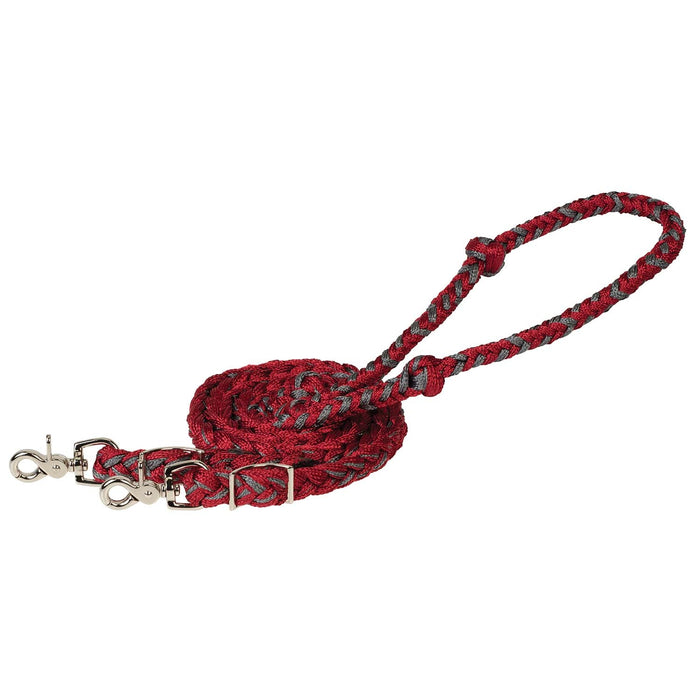 Weaver Polyester Braided Barrel Rein Color Dark Red & Charcoal
