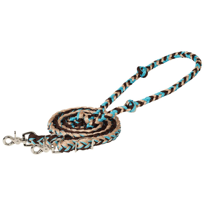 Weaver Polyester Braided Barrel Rein Color Turquoise Brown & Tan