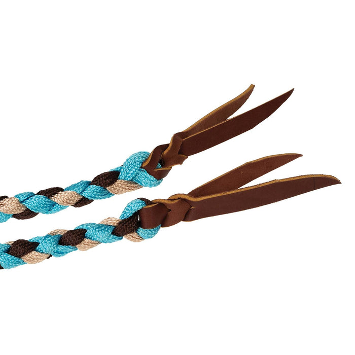 Weaver Polyester Braided Split Reins Color Turquoise Brown & Tan