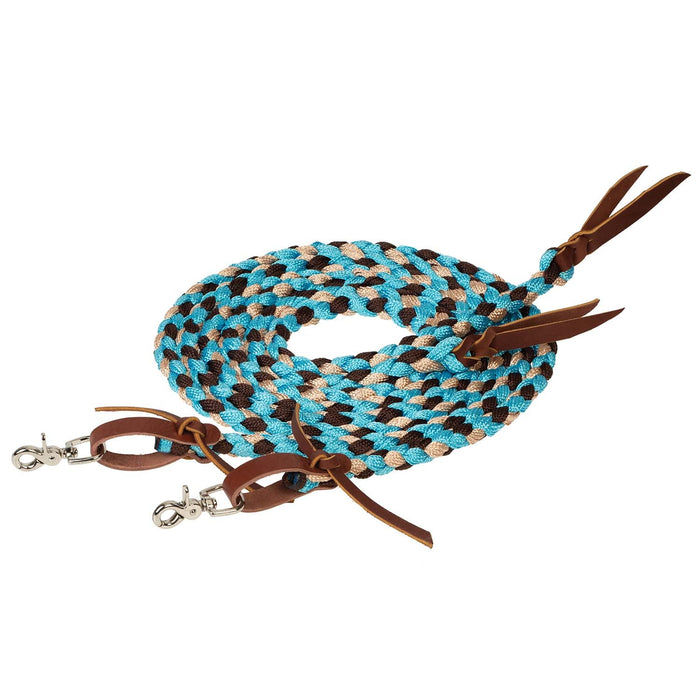 Weaver Polyester Braided Split Reins Color Turquoise Brown & Tan