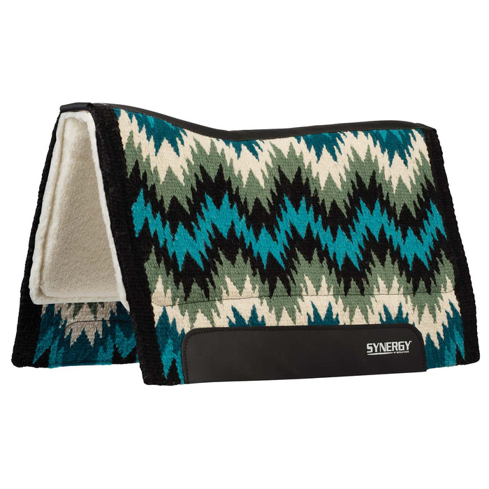 Weaver Synergy Contoured Performance Wool and Fleece Stampede Saddle Pad Color Green & Cream