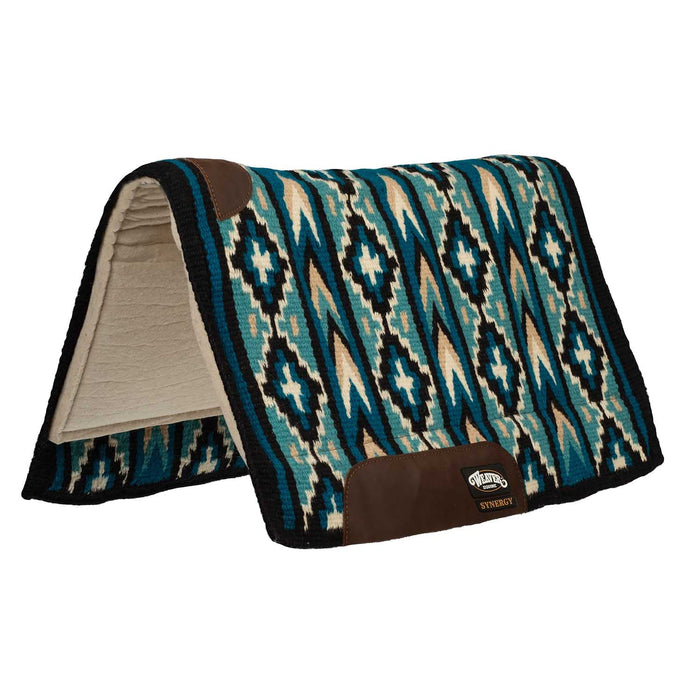 Weaver Synergy New Zealand Wool Blanket Top Saddle Pad Color Black, Sand & Turq