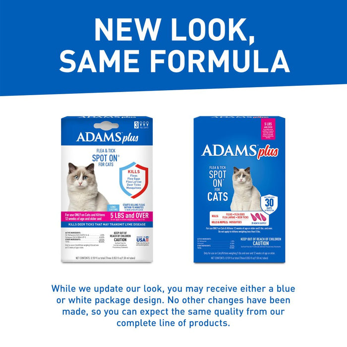 ADAMS Plus Flea & Tick Spot On for Cats, 3 Month Supply - FAAAU - Cats 5 lbs and Over - 3 ct (3 Month Supply) - 8