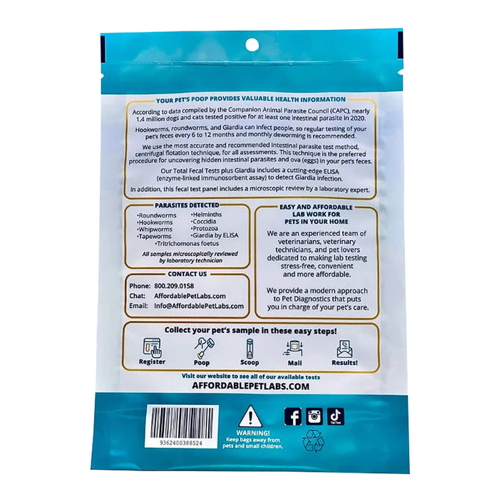 Affordable Pet Labs - Total Fecal Tests Plus Giardia For Dogs & Cats, Easy Home Kit - AF211 - 4