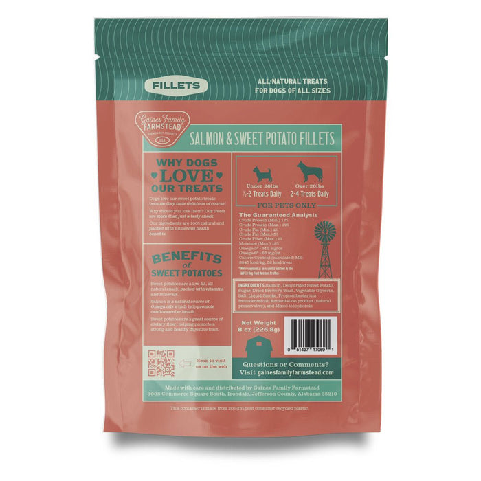 All Natural Meat & Sweet Potato Fillets Dog Treats – Limited Ingredient, Made in USA - GFFR - 8 oz - Salmon and Sweet Potato - 8